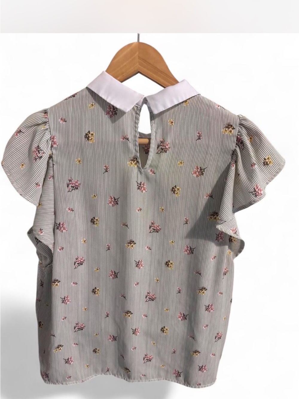 Monteau Women’s Floral Stripe Peter Pan Collar Top Cottagecore - Picture 2 of 7